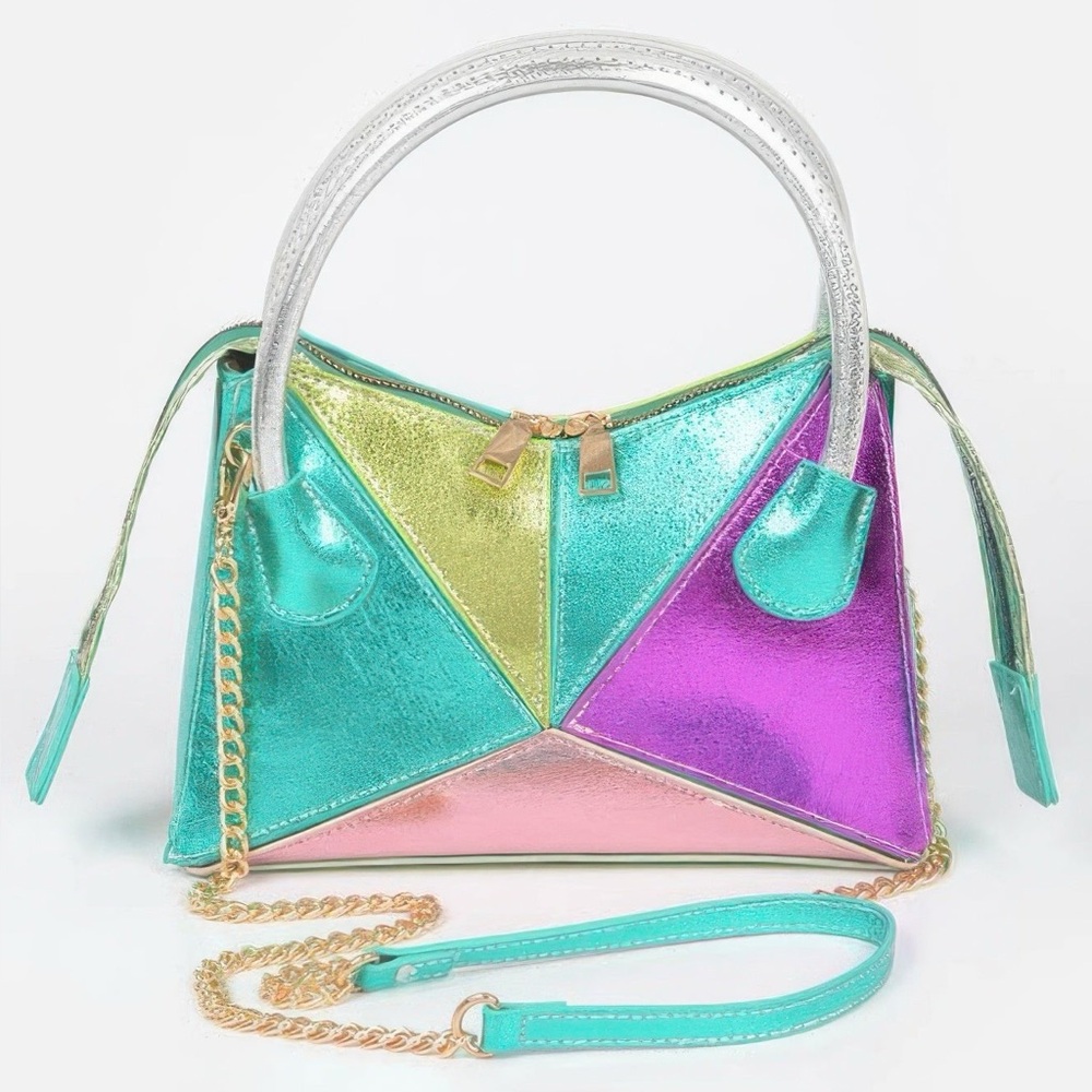 Metallic Multi Color Top Handle Bag